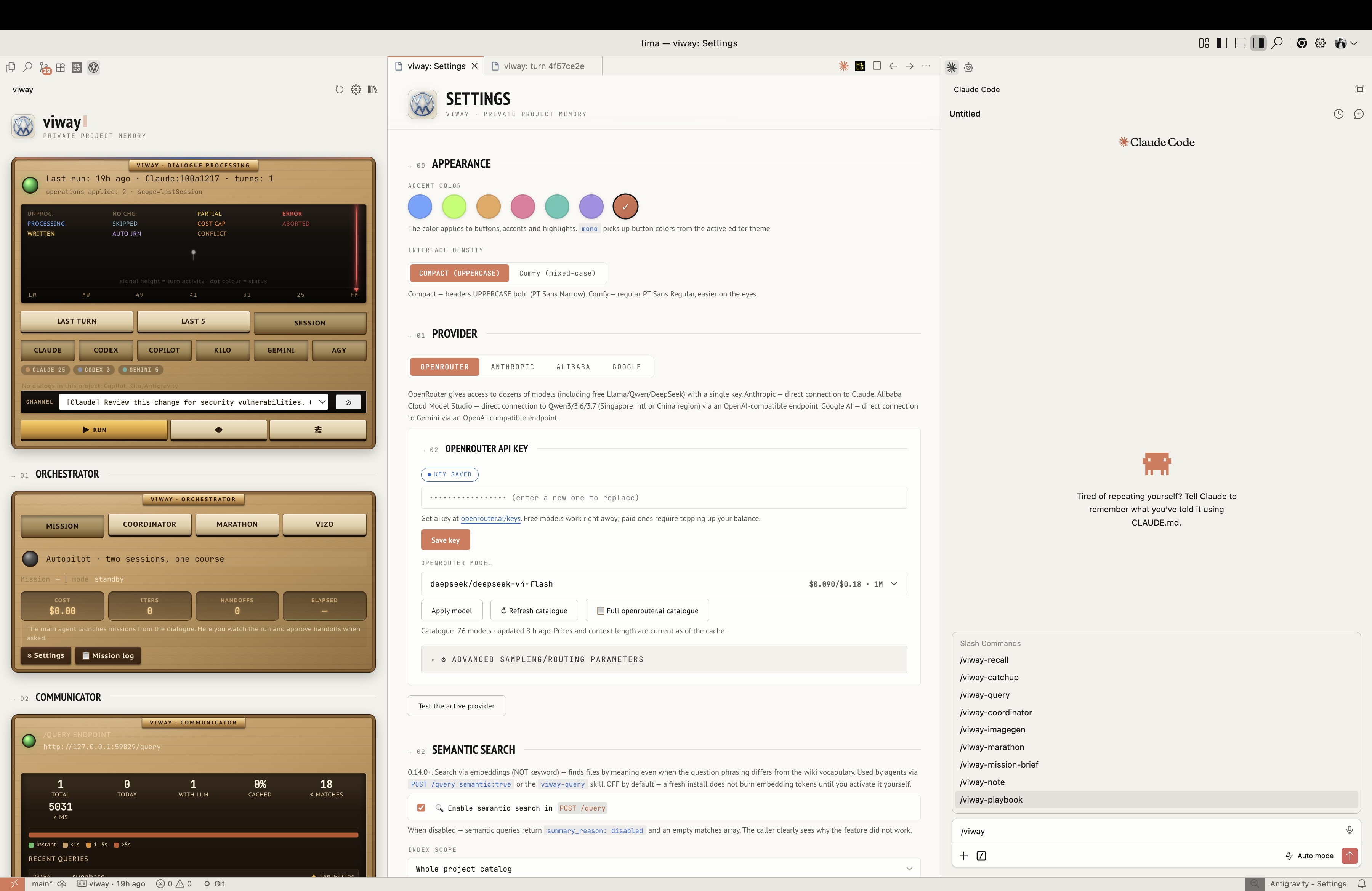 viway dashboard + settings